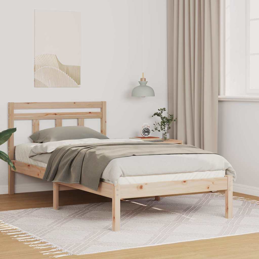 Bed Frame Brown Solid Pine Wood Length 200 cm Natural 100 cm