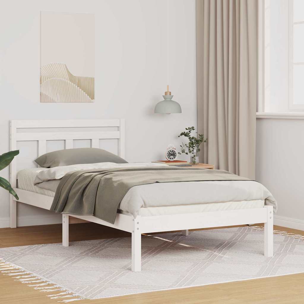 Bed Frame Brown Solid Pine Wood Length 190 cm White 90 cm
