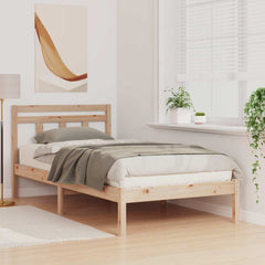 Bed Frame Brown Solid Pine Wood Length 190 cm Natural 75 cm