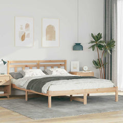 Bed Frame Brown Solid Pine Wood Length 200 cm Natural 140 cm