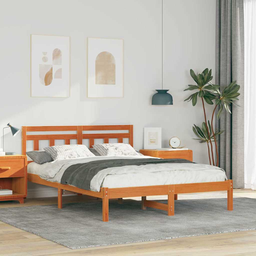 Bed Frame Brown Solid Pine Wood Length 190 cm Wax brown 140 cm