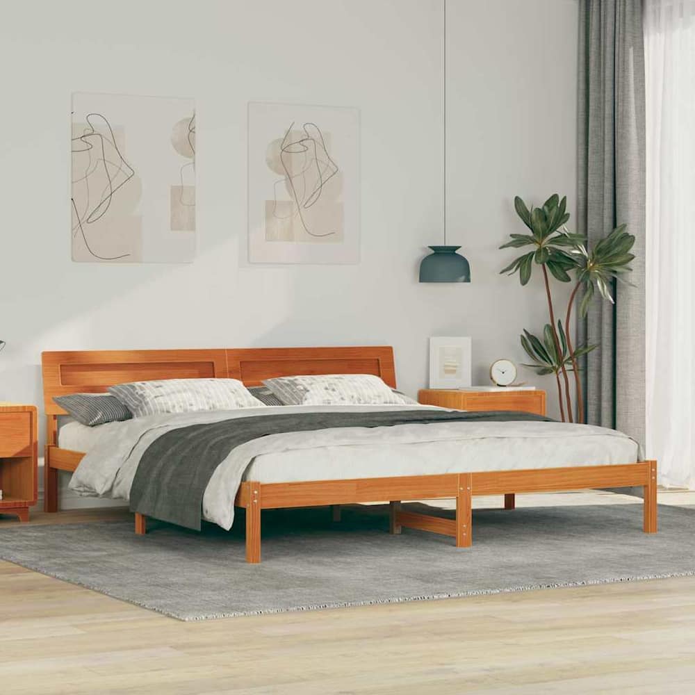 Bed Frame Headboard Solid Pine Wood Length Wax Brown