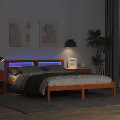 Bed Frame with Headboard Solid Pine Wood Length 200 cm Wax Brown 140 cm