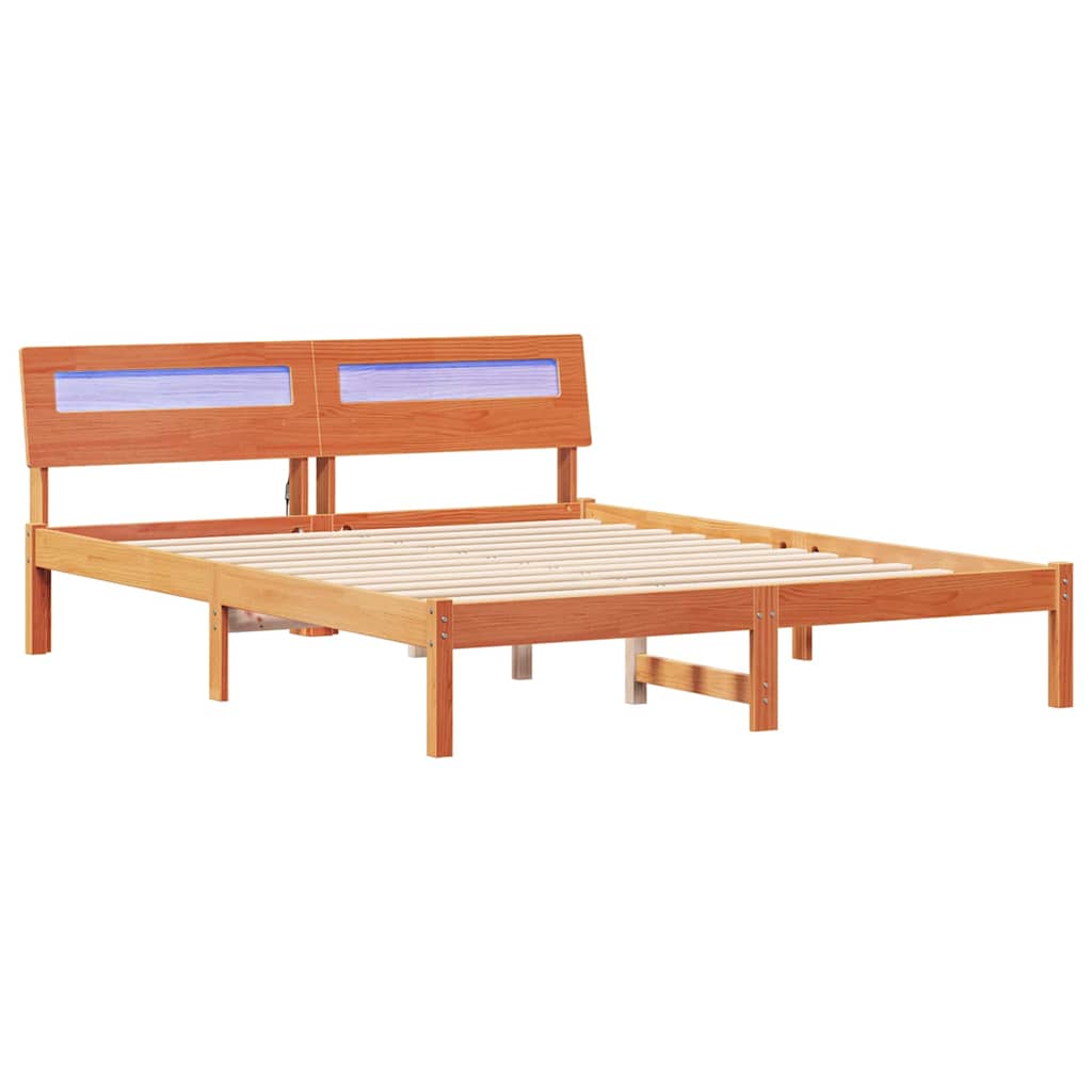 Bed Frame with Headboard Solid Pine Wood Length 200 cm Wax Brown 140 cm