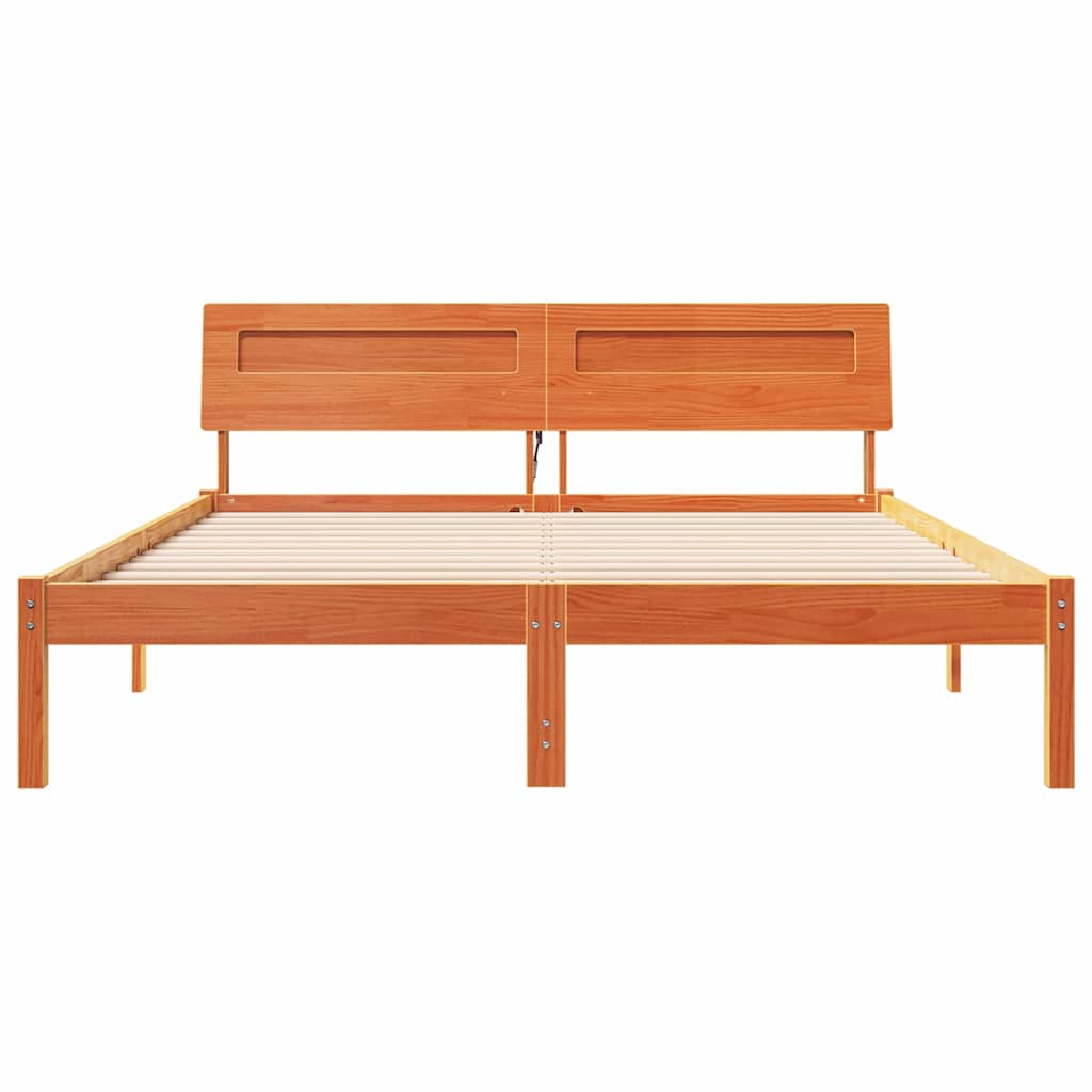 Bed Frame with Headboard Solid Pine Wood Length 200 cm Wax Brown 140 cm