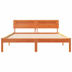 Bed Frame with Headboard Solid Pine Wood Length 200 cm Wax Brown 140 cm