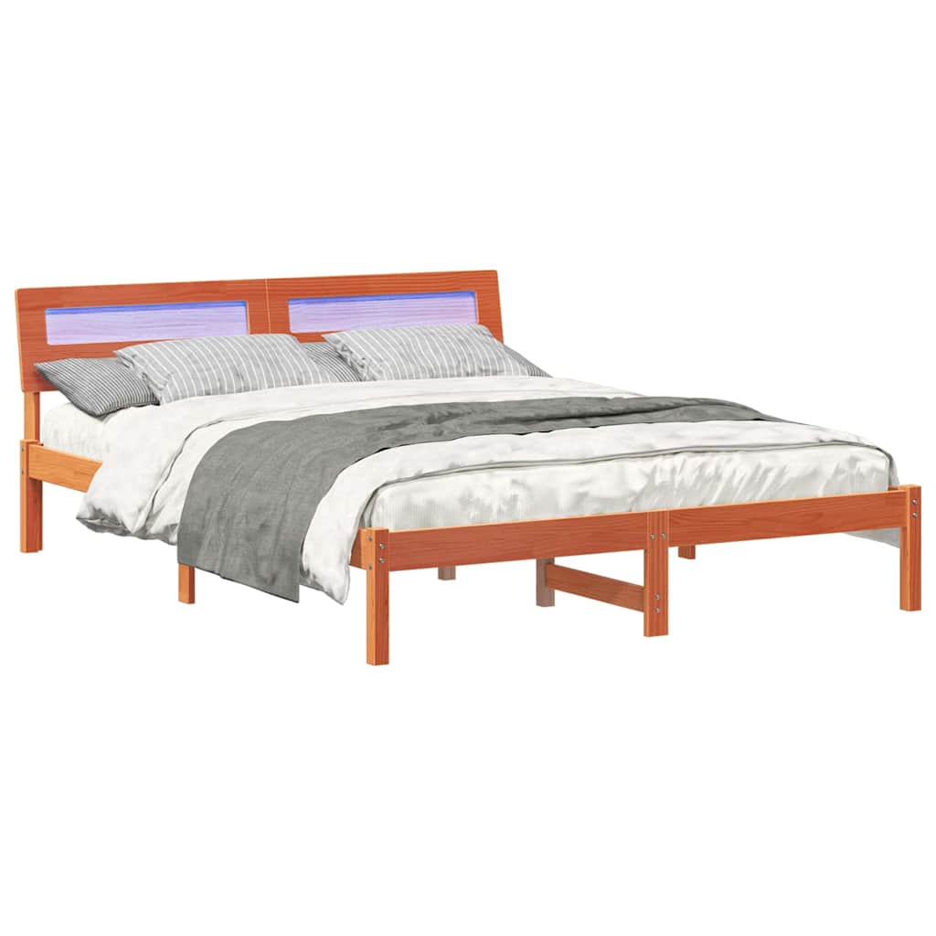 Bed Frame with Headboard Solid Pine Wood Length 200 cm Wax Brown 140 cm