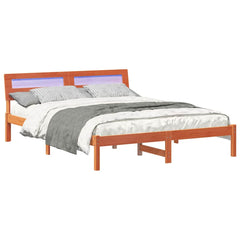 Bed Frame with Headboard Solid Pine Wood Length 200 cm Wax Brown 140 cm
