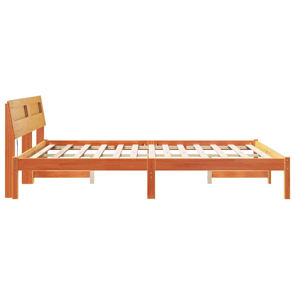 Bed Frame with Headboard Solid Pine Wood Length 200 cm Wax Brown 140 cm