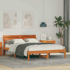 Bed Frame Headboard Solid Pine Wood Length Wax brown