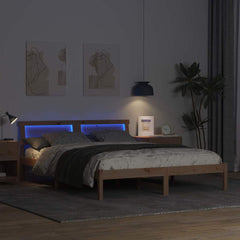 Bed Frame with Headboard Brown Solid Pine Wood Length 200 cm Natural 160 cm