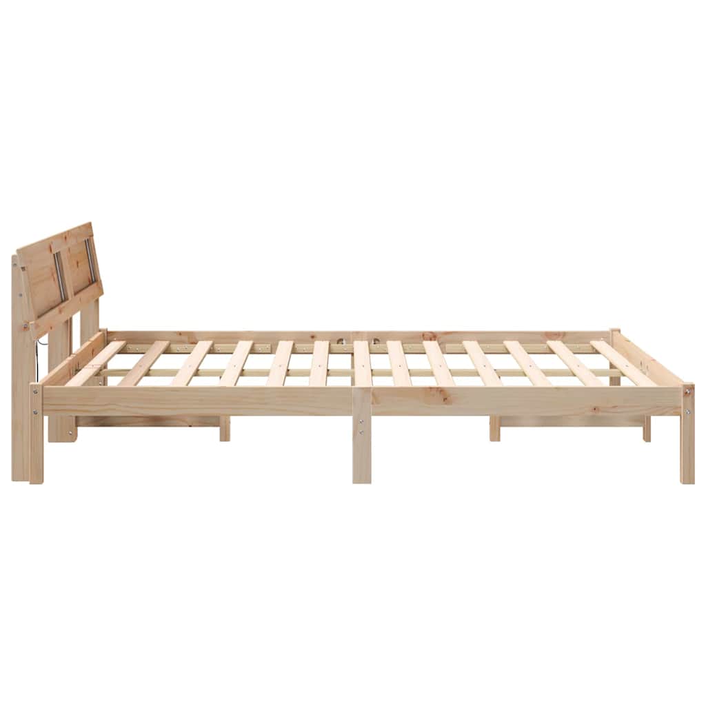 Bed Frame with Headboard Brown Solid Pine Wood Length 200 cm Natural 160 cm