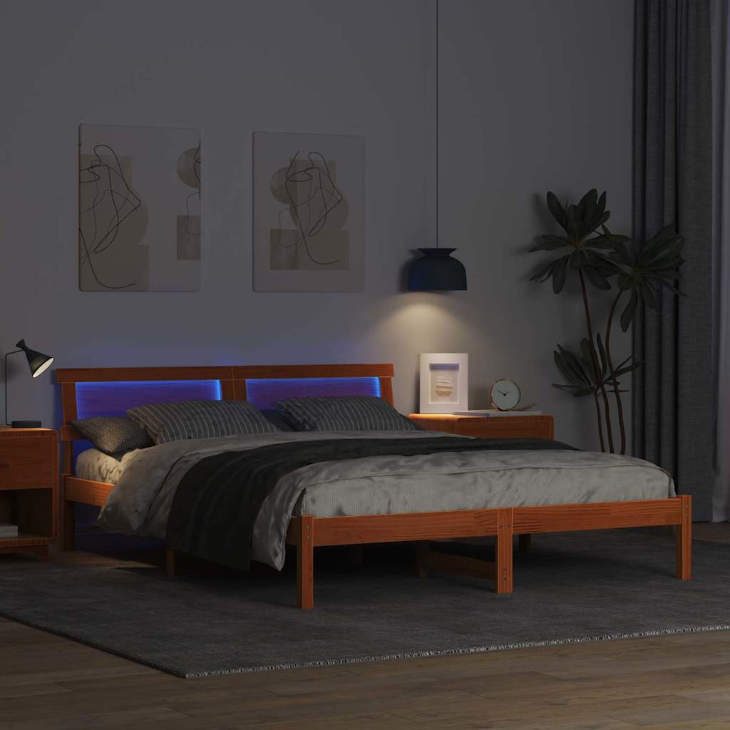 Bed Frame with Headboard Solid Pine Wood Length 200 cm Wax Brown 140 cm