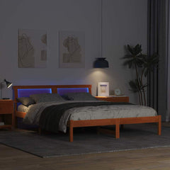 Bed Frame with Headboard Solid Pine Wood Length 200 cm Wax Brown 140 cm