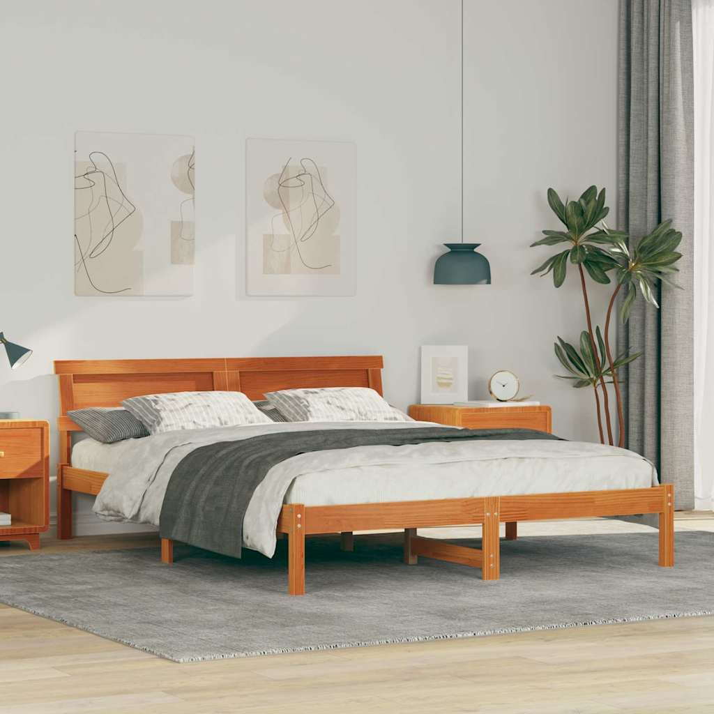 Bed Frame Headboard Solid Pine Wood Length Wax Brown