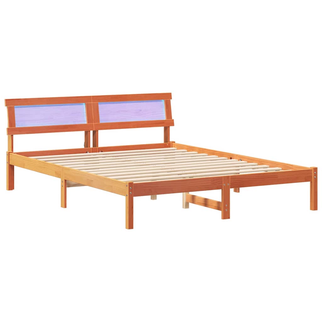 Bed Frame with Headboard Solid Pine Wood Length 200 cm Wax Brown 140 cm