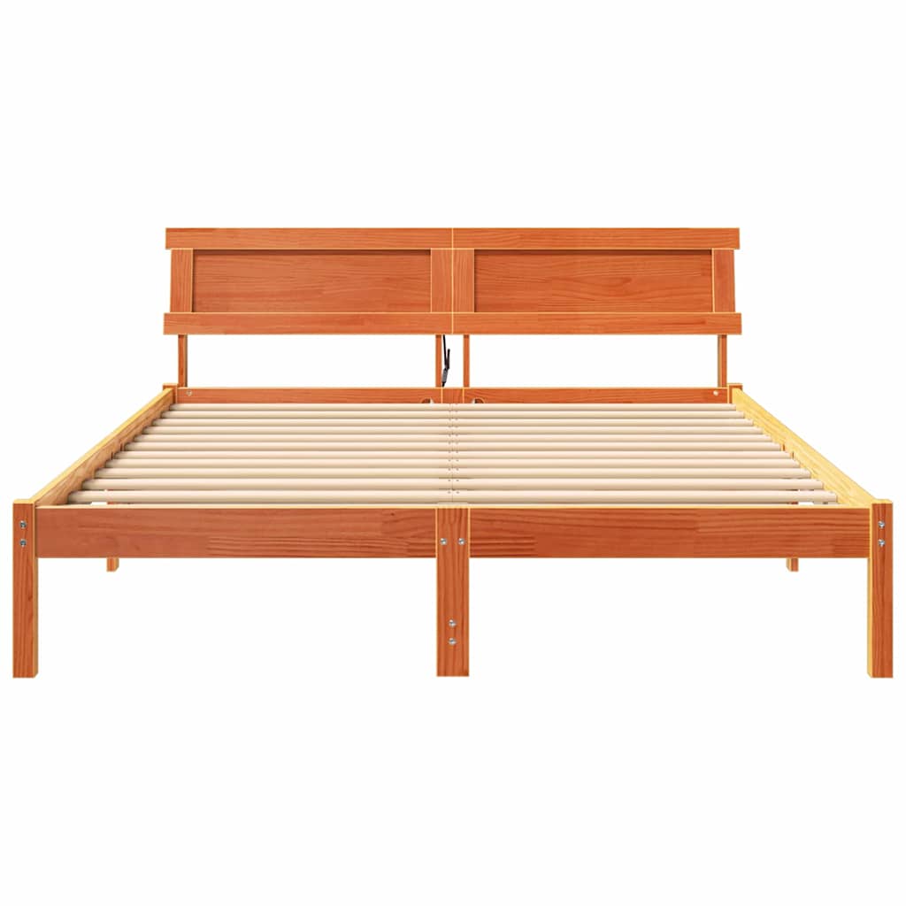 Bed Frame with Headboard Solid Pine Wood Length 200 cm Wax Brown 140 cm