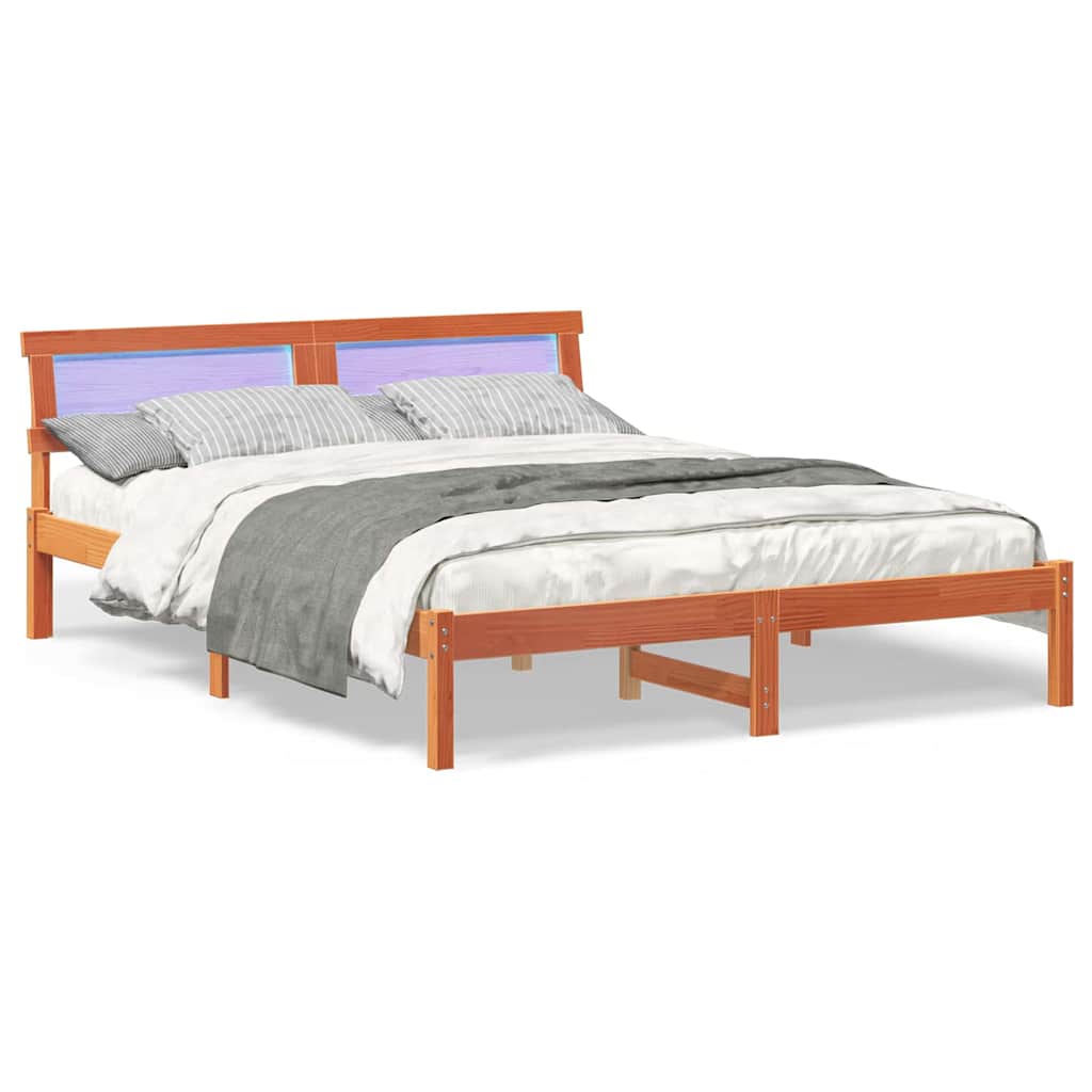 Bed Frame with Headboard Solid Pine Wood Length 200 cm Wax Brown 140 cm