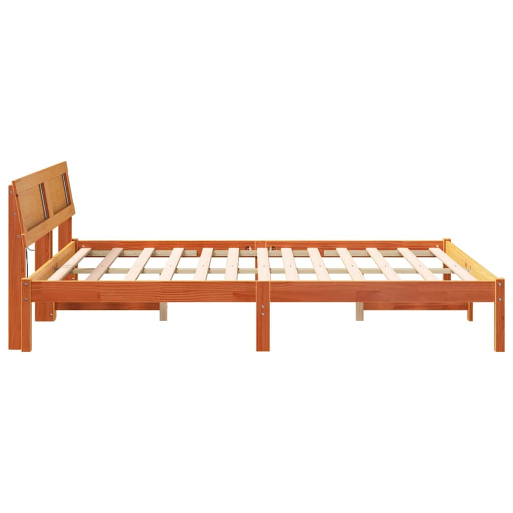 Bed Frame with Headboard Solid Pine Wood Length 200 cm Wax Brown 140 cm