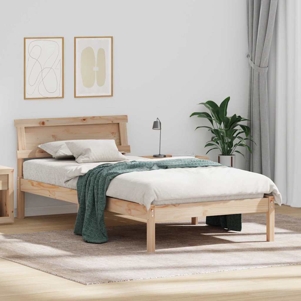 Bed Frame with Headboard Brown Solid Pine Wood Length 200 cm Natural 80 cm