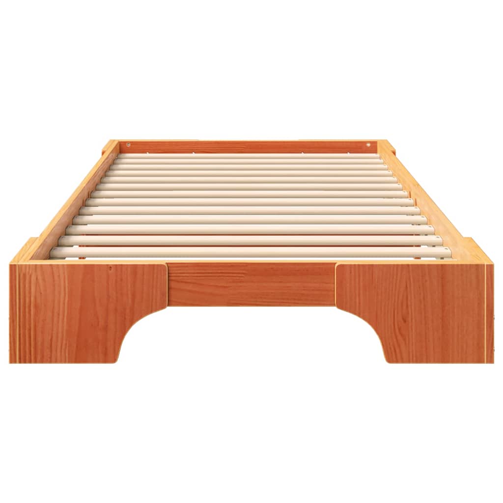 Bed Frame Brown Solid Pine Wood Wax Length