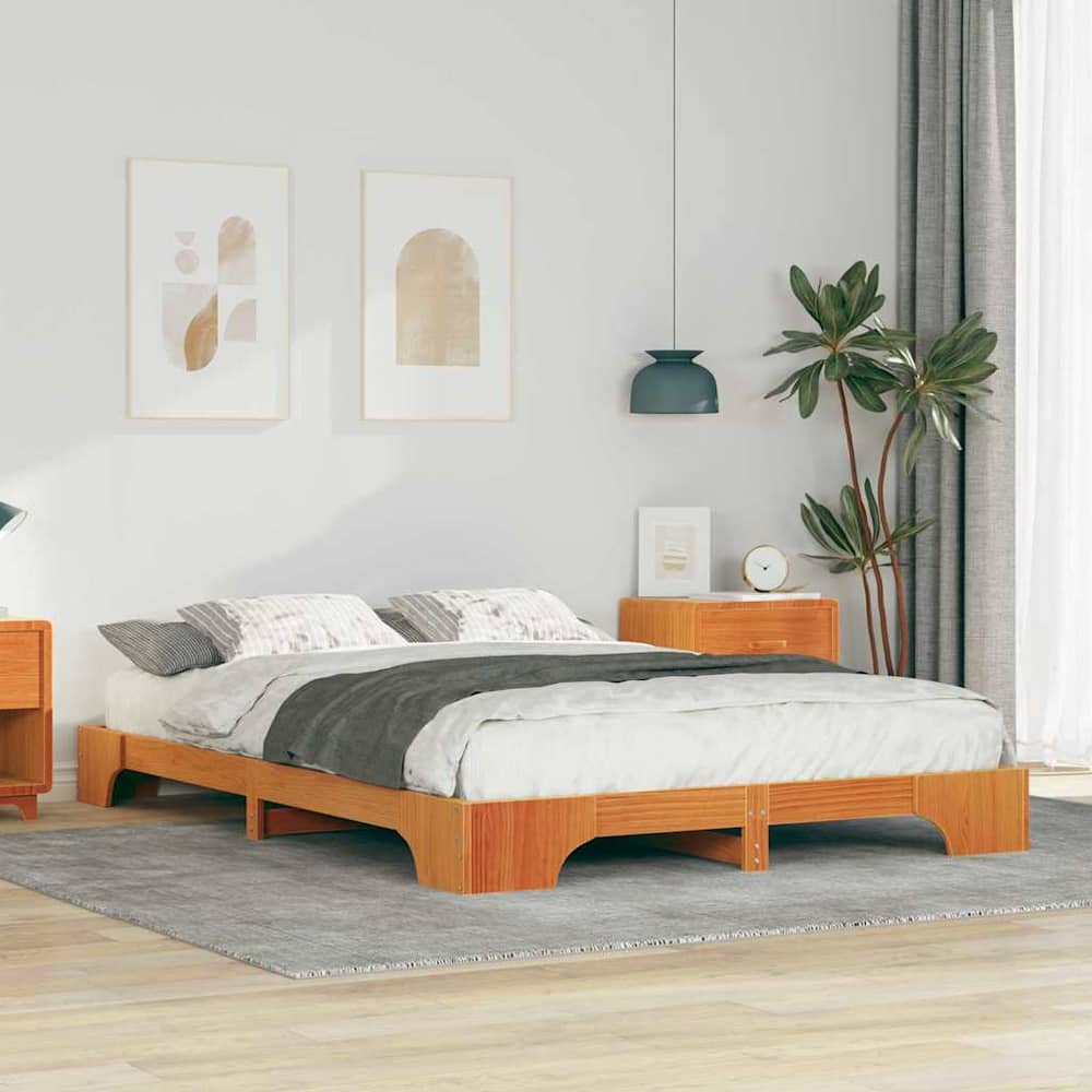 Bed Frame Brown Solid Pine Wood Wax Length
