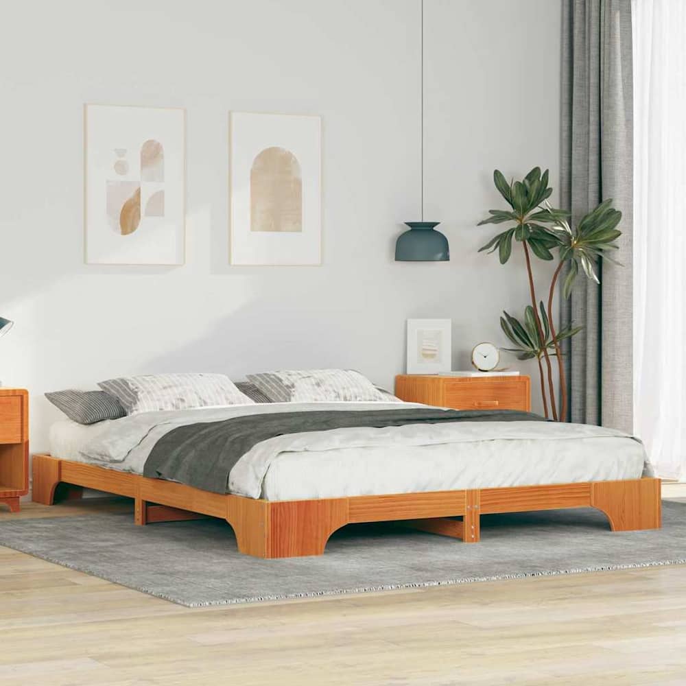 Bed Frame Brown Solid Pine Wood Wax Length