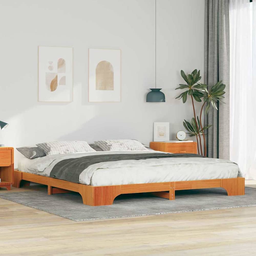 Bed Frame Brown Solid Pine Wood Wax Length