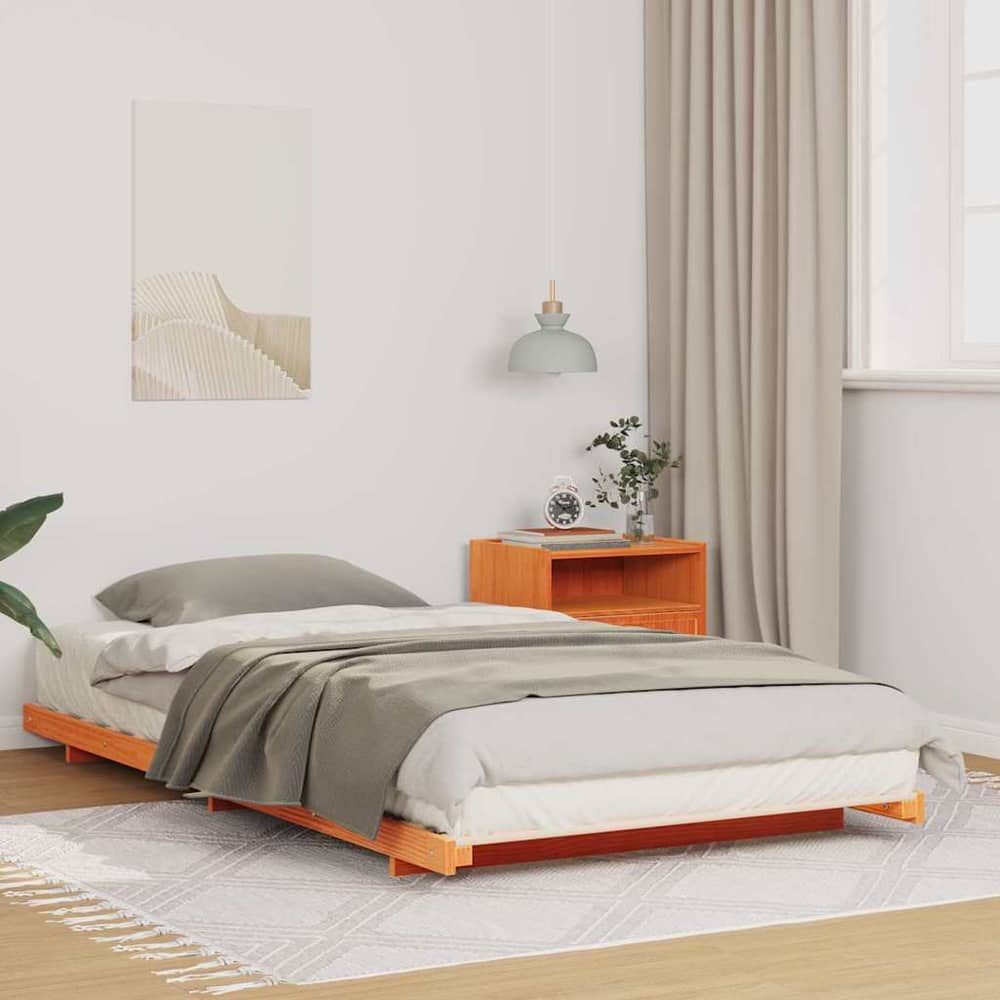 Bed Frame Solid Pine Wood Wax Brown Length