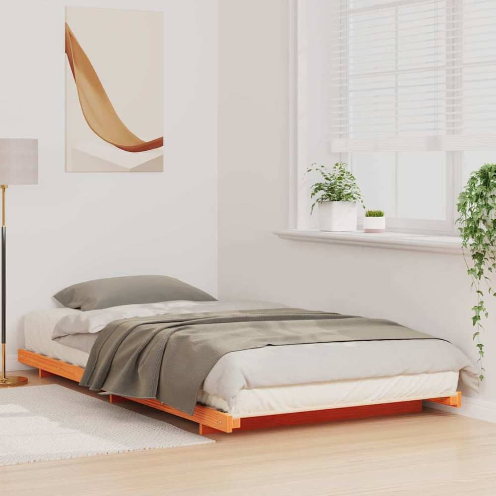 Bed Frame Solid Pine Wood Wax Brown Length
