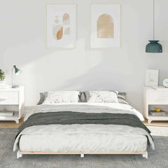 Bed Frame Solid Pine Wood White Length 220 cm 140 cm