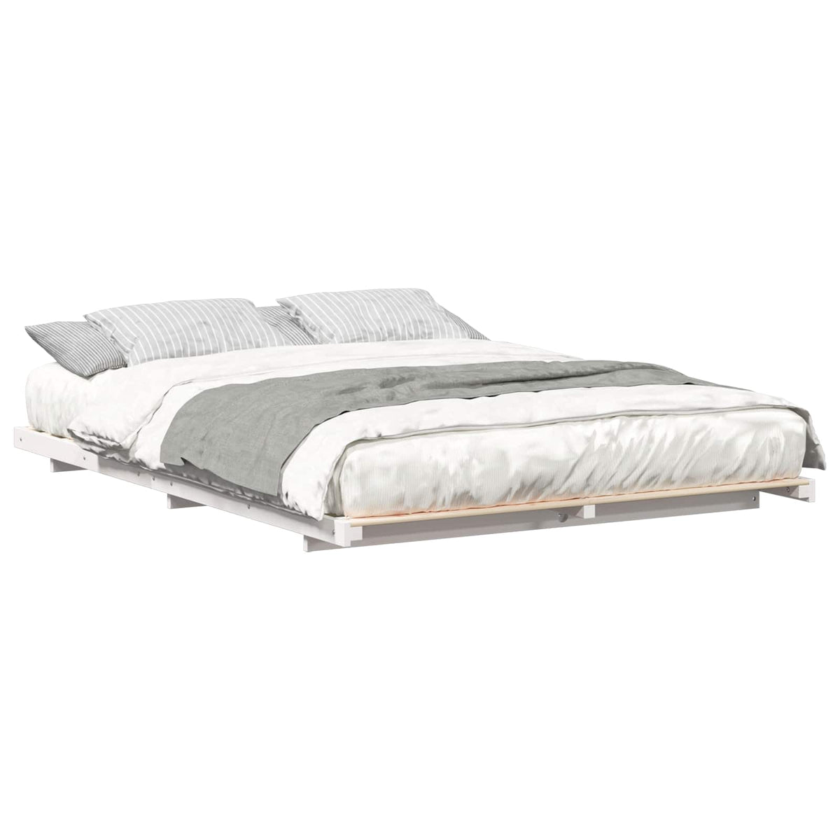 Bed Frame Solid Pine Wood White Length 220 cm 140 cm