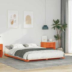 Bed Frame Solid Pine Wood Wax Brown Length 220 cm 140 cm