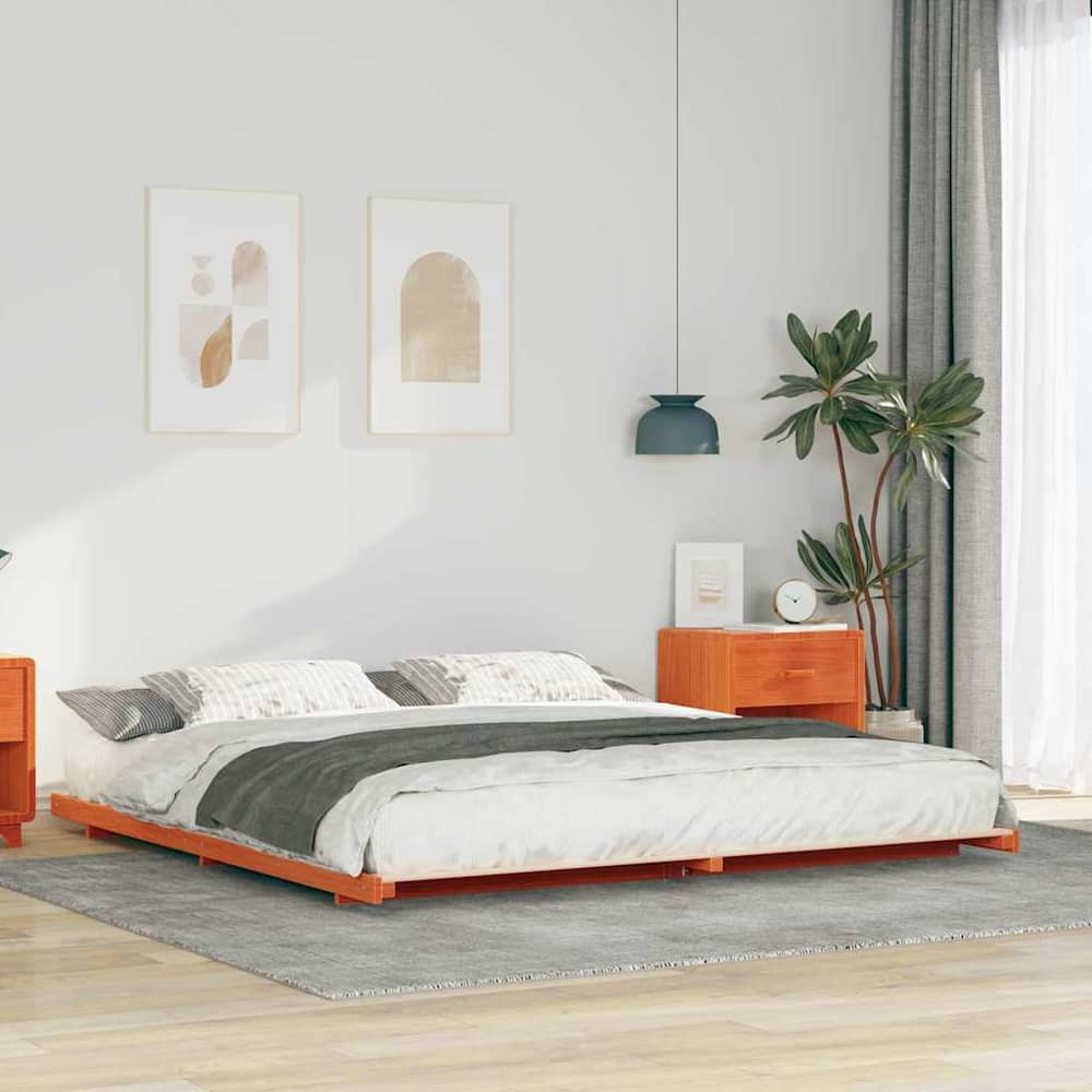 Bed Frame Solid Pine Wood Wax Brown Length