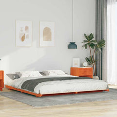 Bed Frame Solid Pine Wood Wax Brown Length