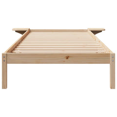 Bed Frame with Side Tables Solid Pine Wood Length 210 cm Natural 90 cm