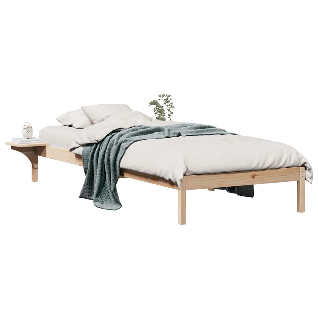 Bed Frame with Side Tables Solid Pine Wood Length 210 cm Natural 90 cm