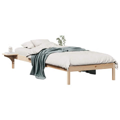 Bed Frame with Side Tables Solid Pine Wood Length 210 cm Natural 90 cm