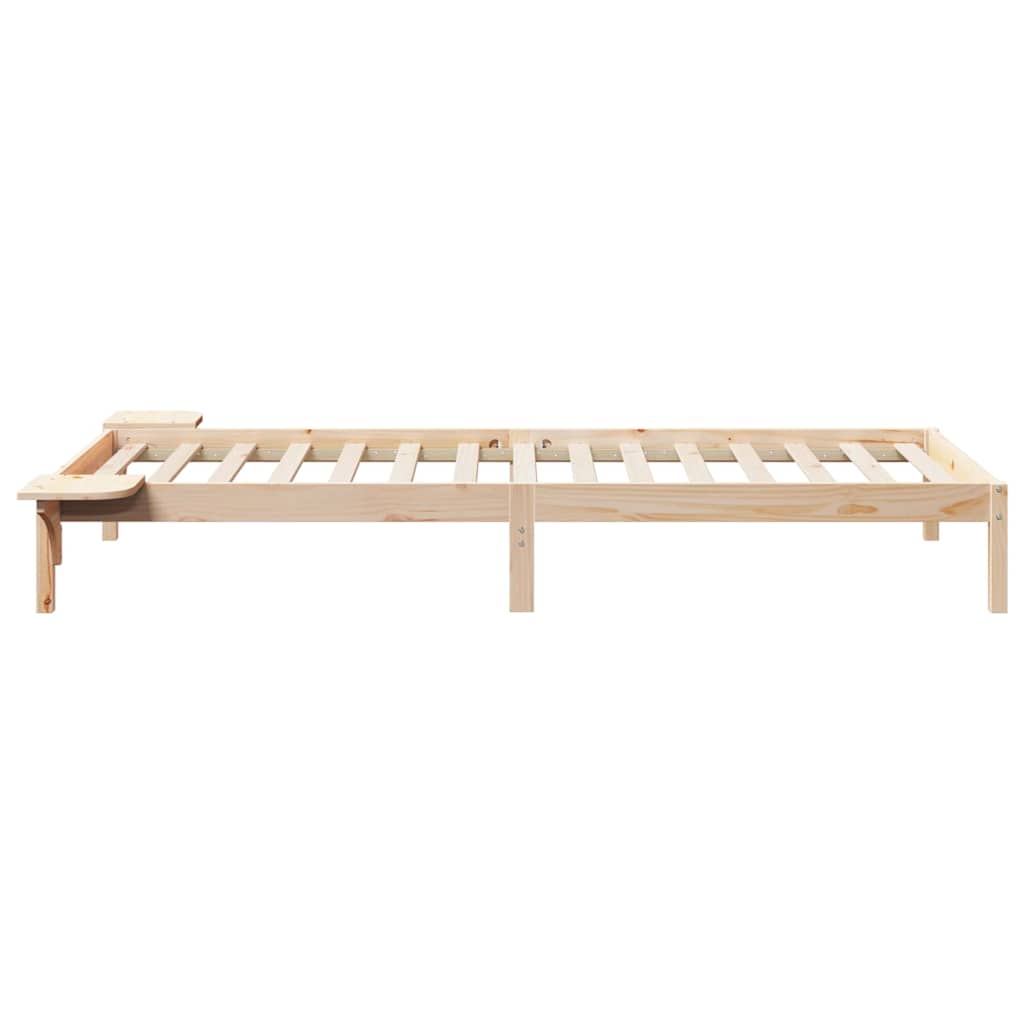 Bed Frame with Side Tables Solid Pine Wood Length 210 cm Natural 90 cm