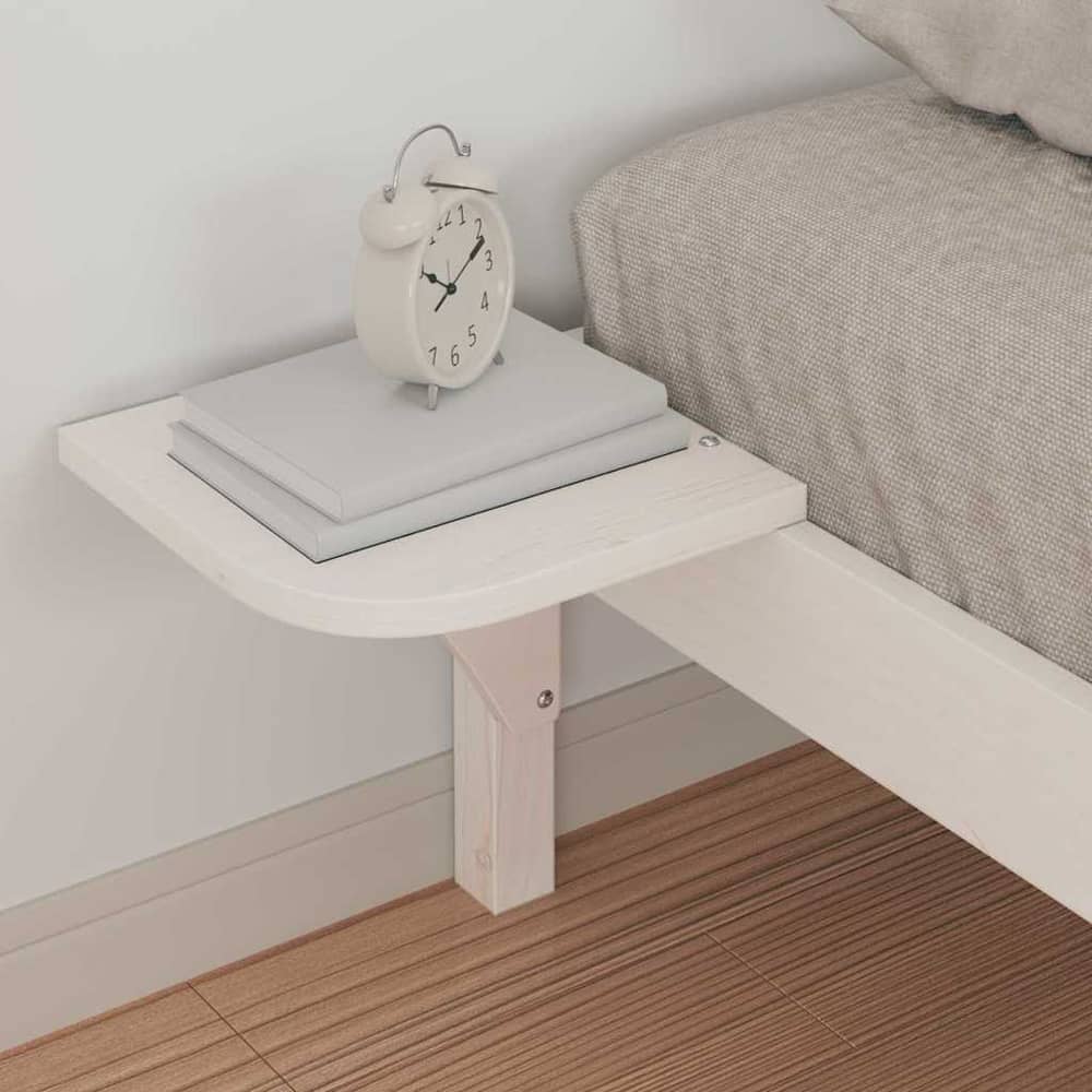Bed Frame with Side Tables Solid Pine Wood Length 210 cm White 90 cm
