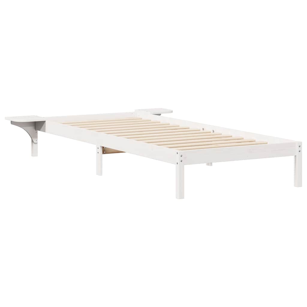 Bed Frame with Side Tables Solid Pine Wood Length 210 cm White 90 cm