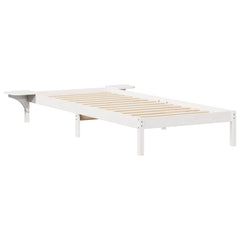 Bed Frame with Side Tables Solid Pine Wood Length 210 cm White 90 cm