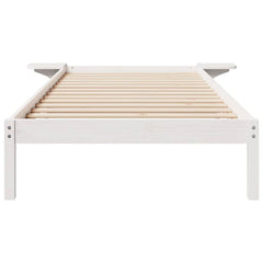 Bed Frame with Side Tables Solid Pine Wood Length 210 cm White 90 cm