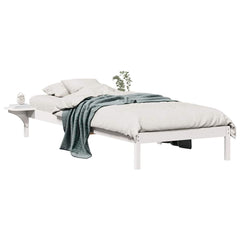 Bed Frame with Side Tables Solid Pine Wood Length 210 cm White 90 cm