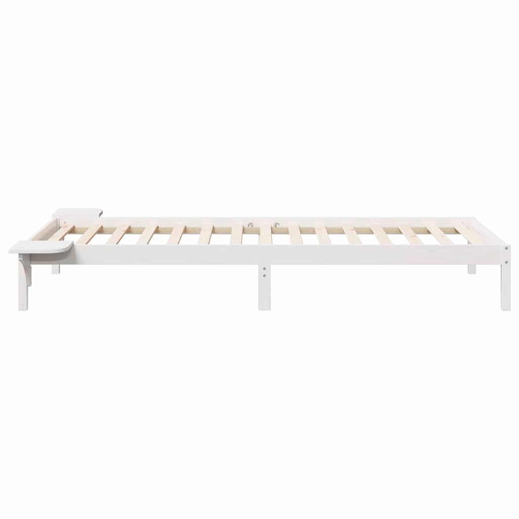 Bed Frame with Side Tables Solid Pine Wood Length 210 cm White 90 cm
