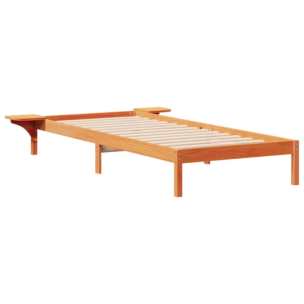 Bed Frame with Side Tables Length 210 cm Wax Brown 90 cm
