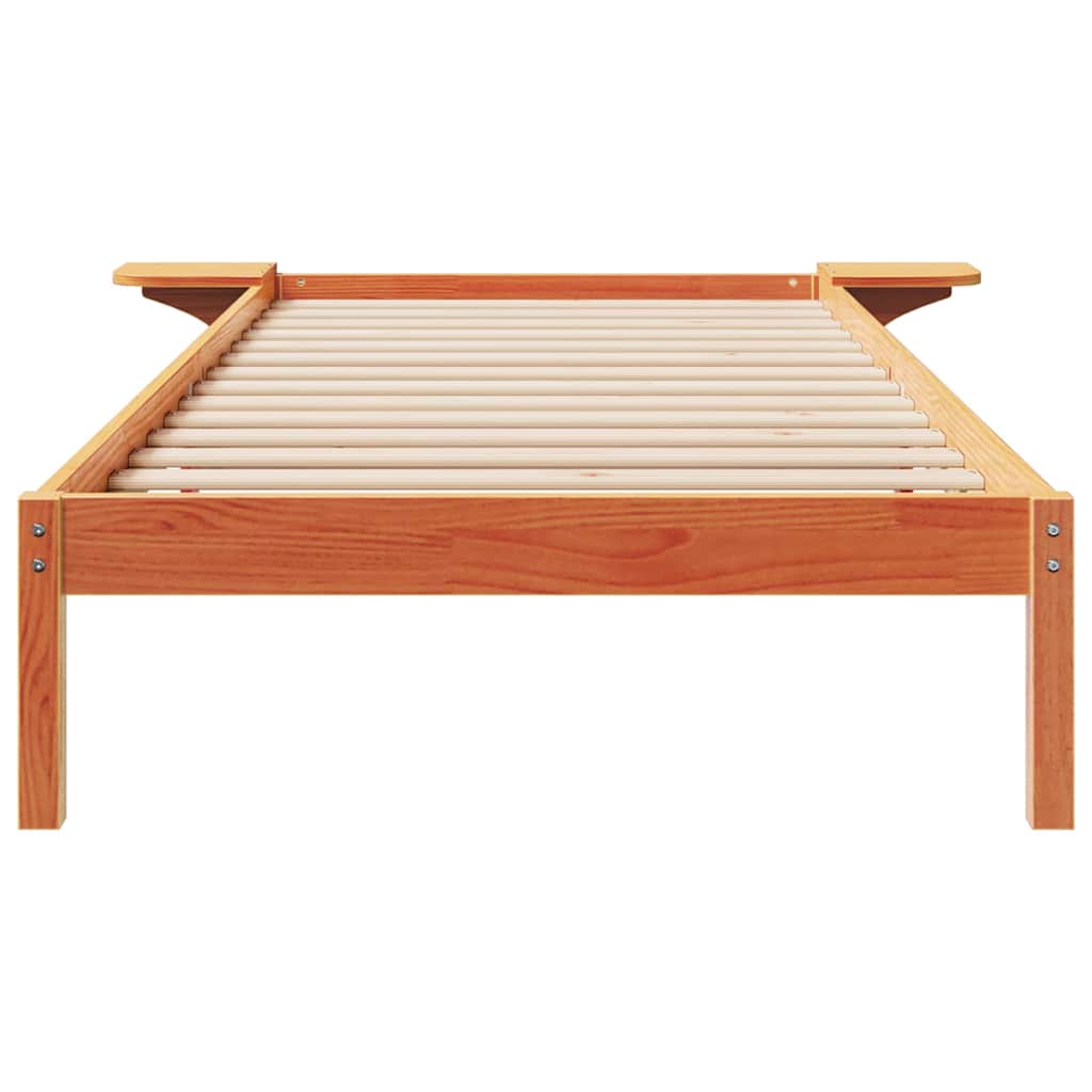 Bed Frame with Side Tables Length 210 cm Wax Brown 90 cm