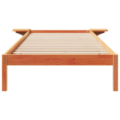 Bed Frame with Side Tables Length 210 cm Wax Brown 90 cm