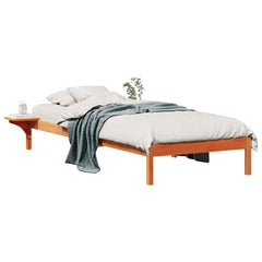 Bed Frame with Side Tables Length 210 cm Wax Brown 90 cm