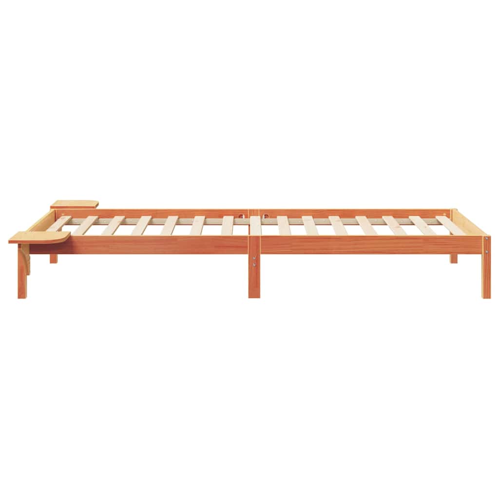 Bed Frame with Side Tables Length 210 cm Wax Brown 90 cm